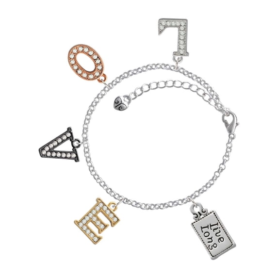 Delight Jewelry Silvertone Live Long Multi-Colored Crystal Love Charm Bracelet
