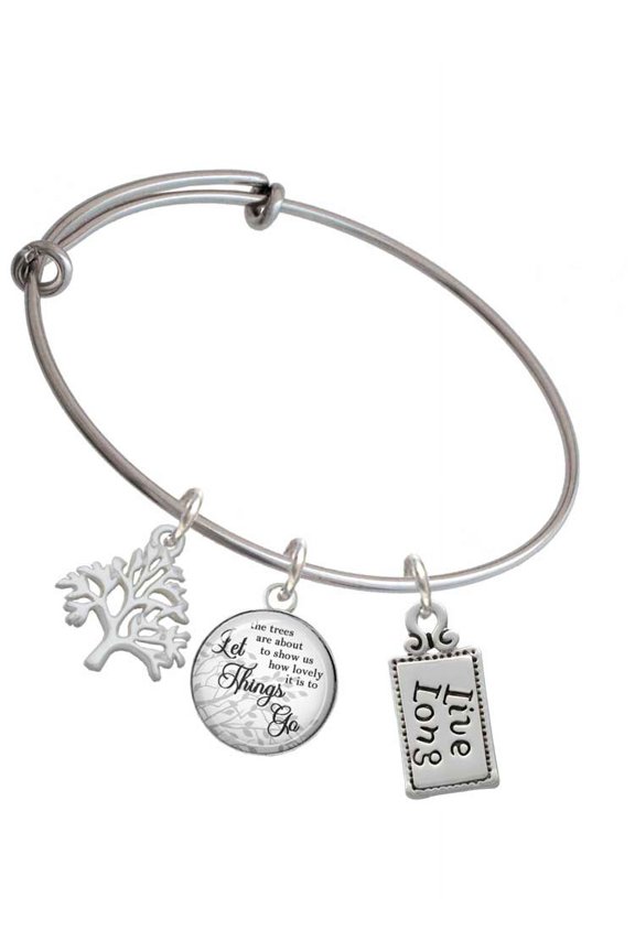 Silvertone Live Long Silvertone Let Things Go Tree Charm Bangle Bracelet