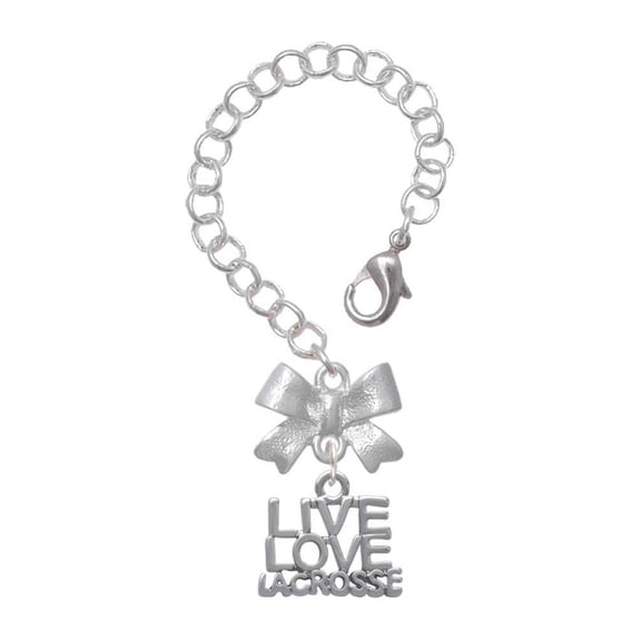 Delight Jewelry Silvertone Live Love Lacrosse - Silvertone Bow Charm Accessory for Tumblers and Thermal Cups