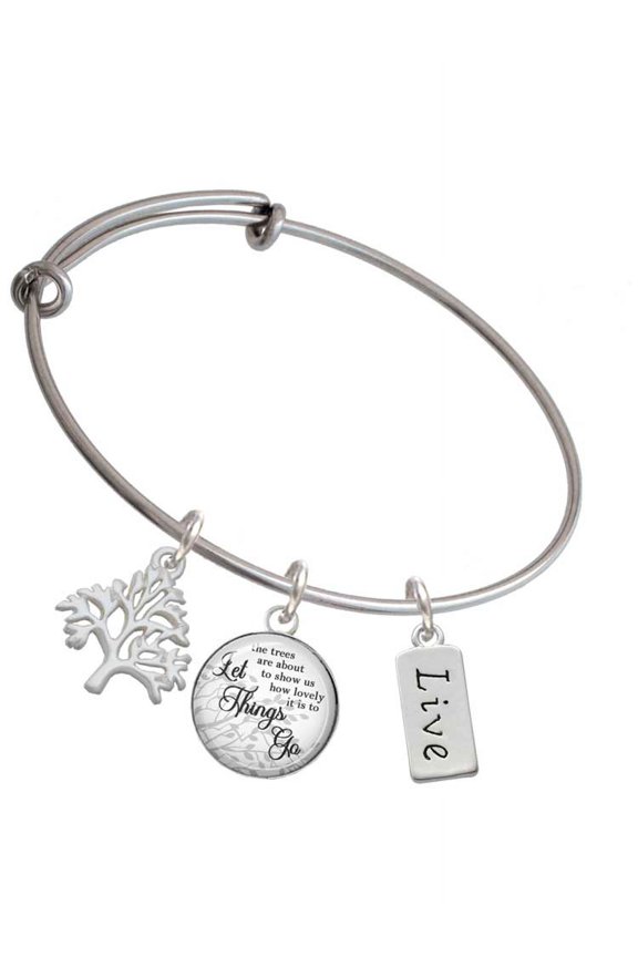 Silvertone Live Silvertone Let Things Go Tree Charm Bangle Bracelet