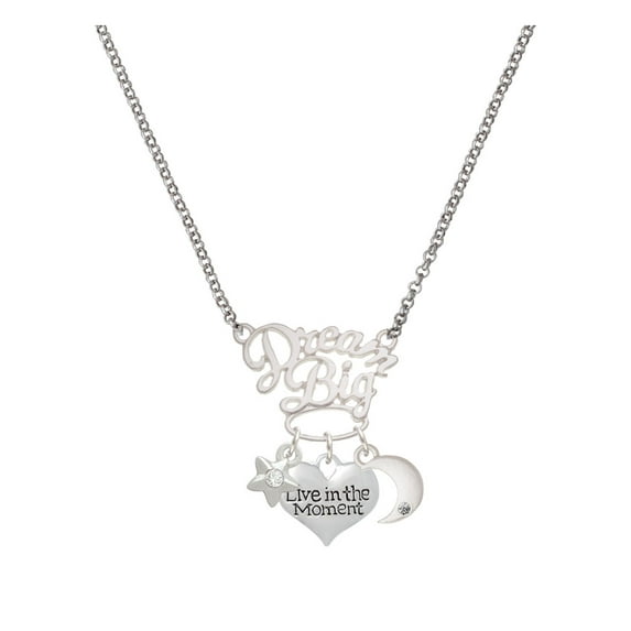 Delight Jewelry Silvertone Live in the Moment Heart Silvertone Dream Big Pendant Necklace, 25"