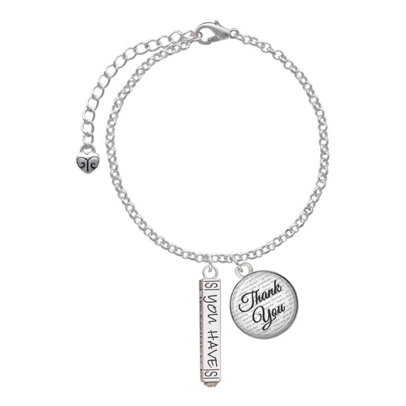 Delight Jewelry Silvertone Live the Life You Have Imagined Bar - Domed Thank You Charm Bracelet, 6"+2"