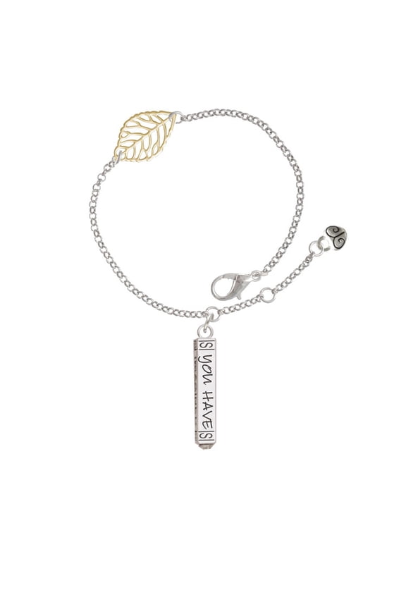 Silvertone Live the Life You Have Imagined Bar - Goldtone Leaf Delicate Bracelet, 6.25+1.75"