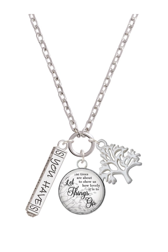 Silvertone Live the Life You Have Imagined Bar Let Things Go Fall Zoey Charm Necklace, 28"
