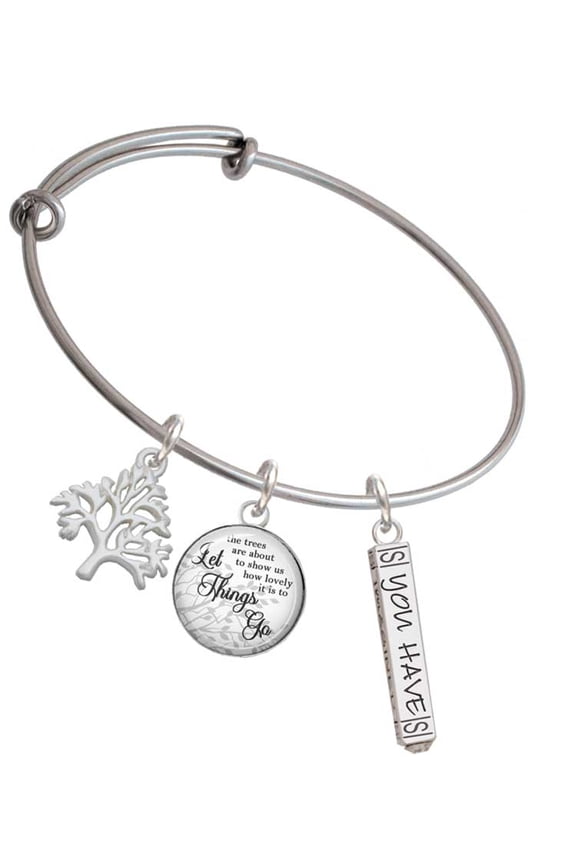 Silvertone Live the Life You Have Imagined Bar Silvertone Let Things Go Tree Charm Bangle Bracelet