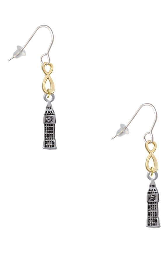 Silvertone London's Big Ben Clock Tower Gold Tone Infinity French Earrings