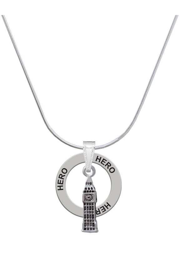 Silvertone London's Big Ben Clock Tower Hero Ring Charm Necklace, 18"