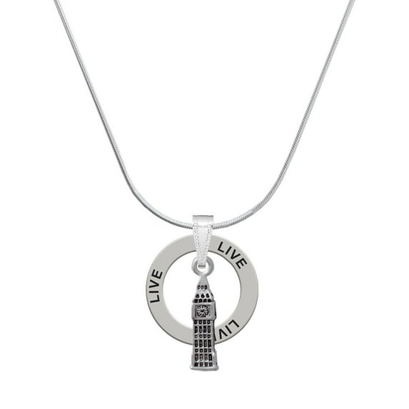 Delight Jewelry Silvertone London's Big Ben Clock Tower Live Ring Charm Necklace, 18"