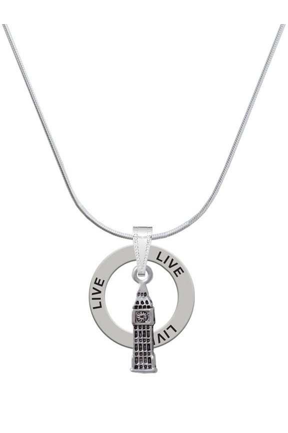 Silvertone London's Big Ben Clock Tower Live Ring Charm Necklace, 18"