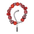 thumbnail image 1 of Delight Jewelry Silvertone London's Big Ben Clock Tower Red Paw Print Bead Bracelet, 7"+2", 1 of 4