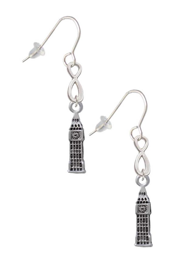 Silvertone London's Big Ben Clock Tower Silver tone Infinity French Earrings