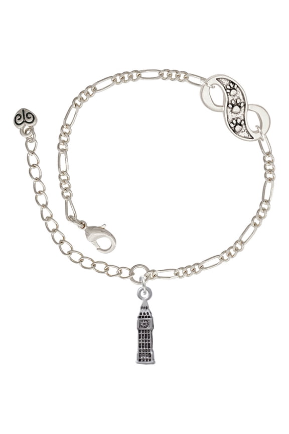 Silvertone London's Big Ben Clock Tower Silver-tone Paw Infinity Link Chain Bracelet, 6"+2" Extender