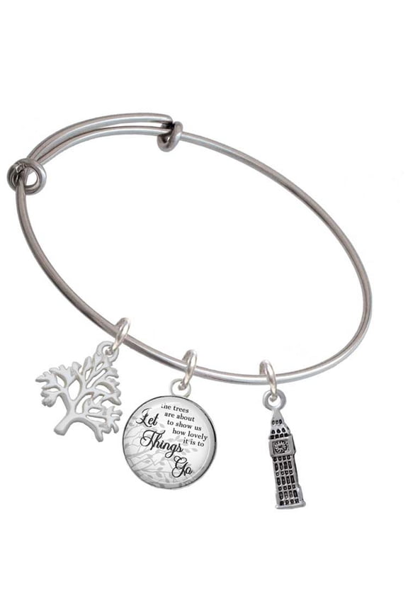 Silvertone London's Big Ben Clock Tower Silvertone Let Things Go Tree Charm Bangle Bracelet