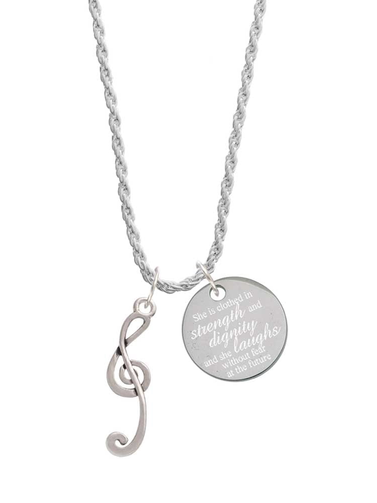 Delight Jewelry Silvertone Long Curly Clef She is Clothed in Stength ...