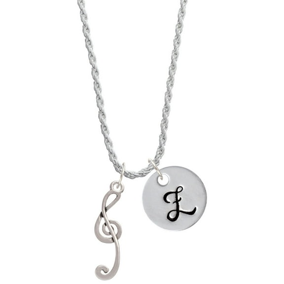 Delight Jewelry Silvertone Long Curly Clef Silvertone Script Initial Disc - Z - Charm Necklace, 20"+3"