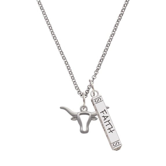 Delight Jewelry Silvertone Longhorn Head Outline Silvertone Believe Faith Prayer Hope Bar Charm Necklace, 23"