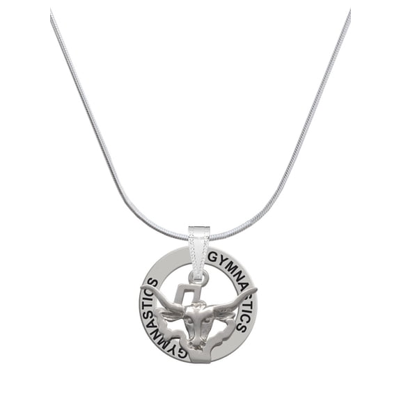 Delight Jewelry Silvertone Longhorn - Texas Gymnastics Ring Charm Necklace, 18"