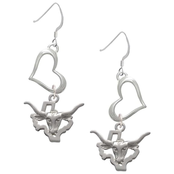 Delight Jewelry Silvertone Longhorn - Texas Open Heart French Earrings