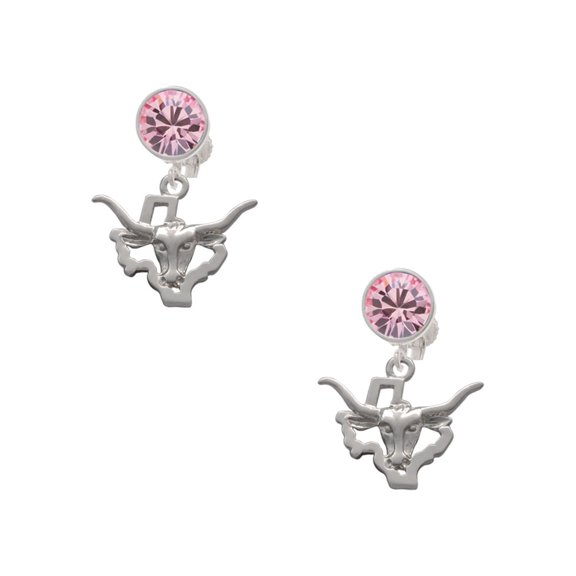 Delight Jewelry Silvertone Longhorn - Texas Pink Crystal Clip on Earrings