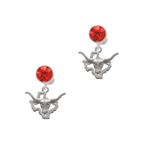 Delight Jewelry Silvertone Longhorn - Texas Red Crystal Clip on Earrings