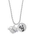 thumbnail image 1 of Delight Jewelry Silvertone Love Banner on Clear Crystal Heart Silvertone Script Initial Disc - Y - Charm Necklace, 20"+3", 1 of 4