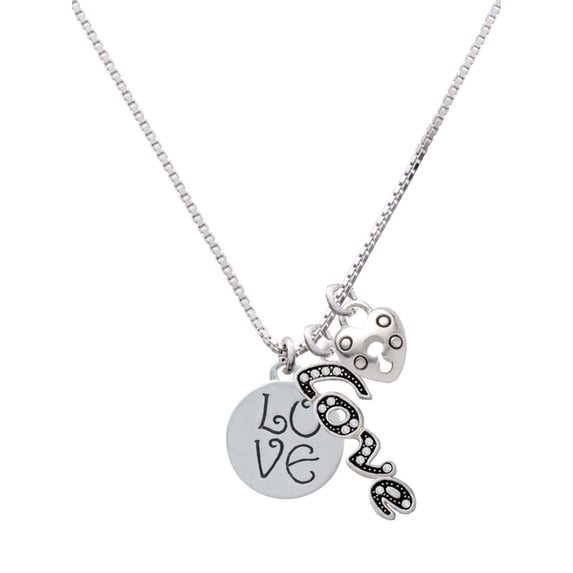 Delight Jewelry Silvertone Love Circle - Love and Lock Charm Necklace, 18"+1"
