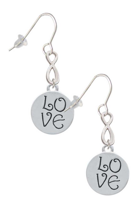 Silvertone Love Circle Silver tone Infinity French Earrings
