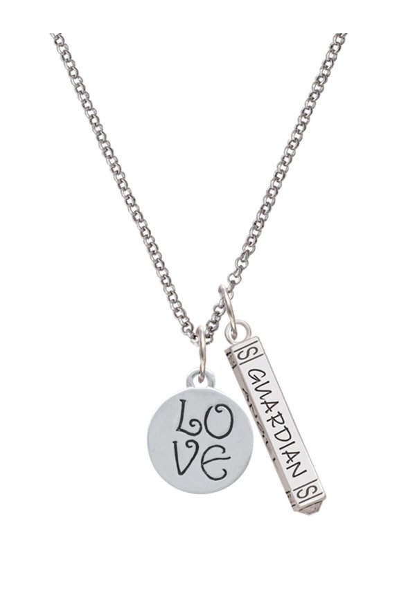 Silvertone Love Circle Silvertone Guardian Angel Bar Charm Necklace, 23"