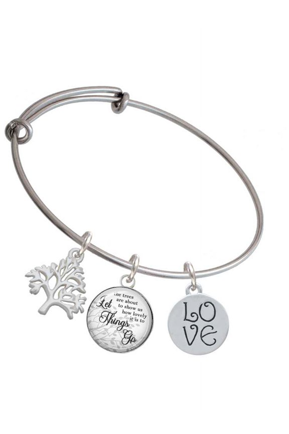 Silvertone Love Circle Silvertone Let Things Go Tree Charm Bangle Bracelet
