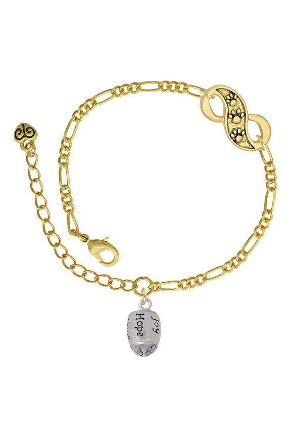 Silvertone Love, Faith, Pray, Peace, Joy, Hope Spinner Gold-tone Paw Infinity Link Chain Bracelet, 6"+2" Extender