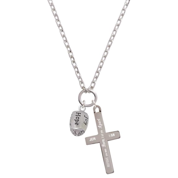 Delight Jewelry Silvertone Love, Faith, Pray, Peace, Joy, Hope Spinner I Set You Apart Engraved Cross Zoey Necklace, 28"