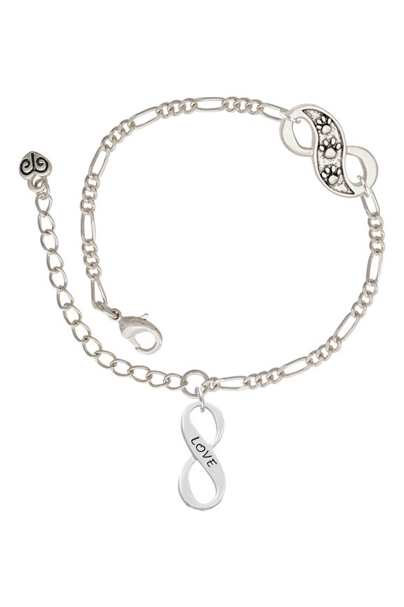 Silvertone Love Infinity Sign Silver-tone Paw Infinity Link Chain Bracelet, 6"+2" Extender