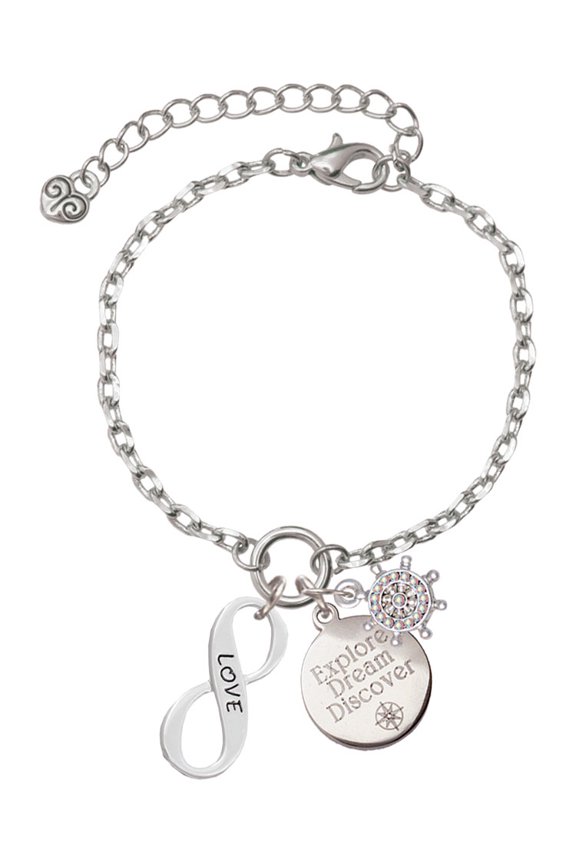 Silvertone Love Infinity Sign Silvertone Discover Dream Explore Zoey Charm Bracelet, 6.5+2" Extender