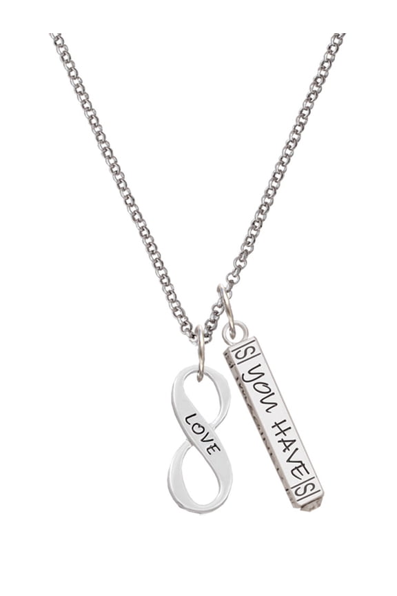 Silvertone Love Infinity Sign Silvertone Live the Life You Have Imagined Bar Charm Necklace, 23"