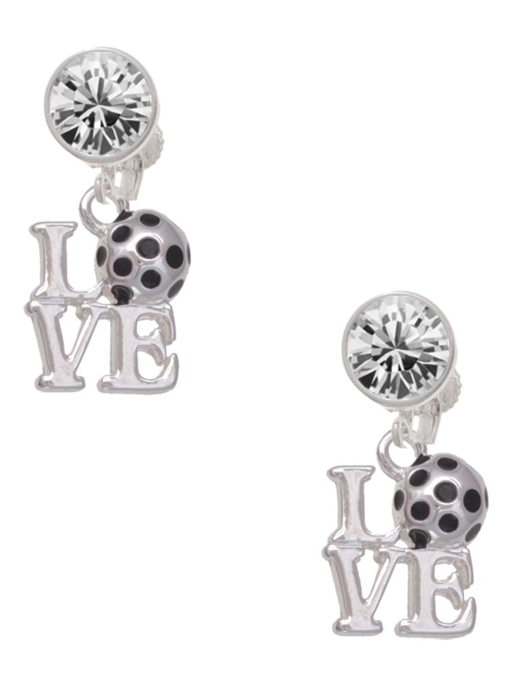 Delight Jewelry Silvertone Love Pickleball Large Clear Crystal Clip On Earrings