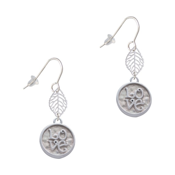 Delight Jewelry Silvertone Love Square - Round Seal Silvertone Leaf French Earrings