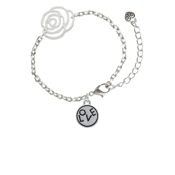 Delight Jewelry Silvertone Love in Circle Silver-tone Flower Link Chain Bracelet, 6.75"+2" Extender
