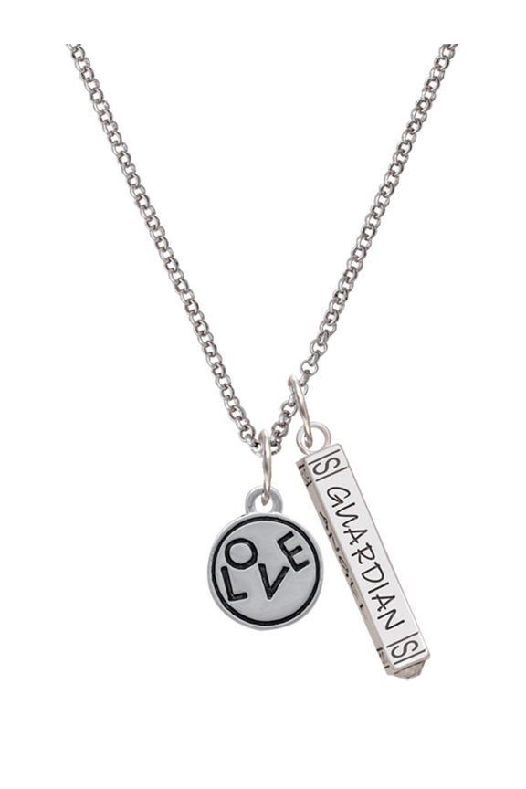 Silvertone Love in Circle Silvertone Guardian Angel Bar Charm Necklace, 23"