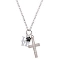 thumbnail image 1 of Delight Jewelry Silvertone Love with Black Paw Be Strong and Courageous Engraved Cross Zoey Necklace, 28", 1 of 4