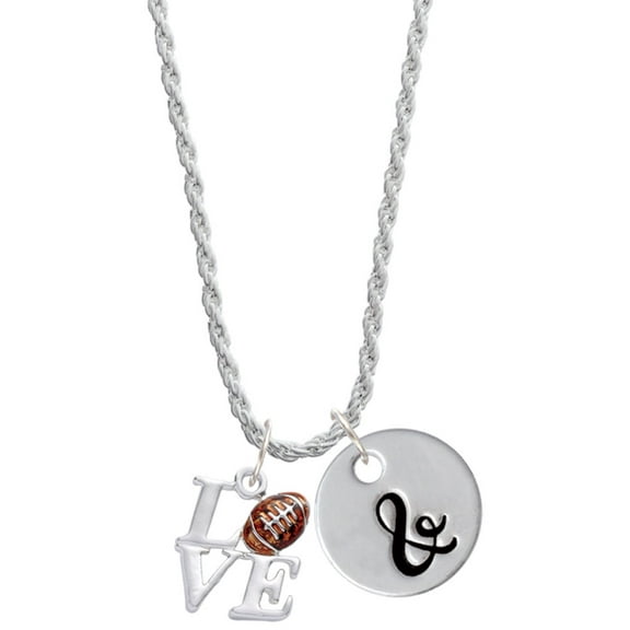 Delight Jewelry Silvertone Love with Football Silvertone Script Initial Disc - & - Charm Necklace, 20"+3"