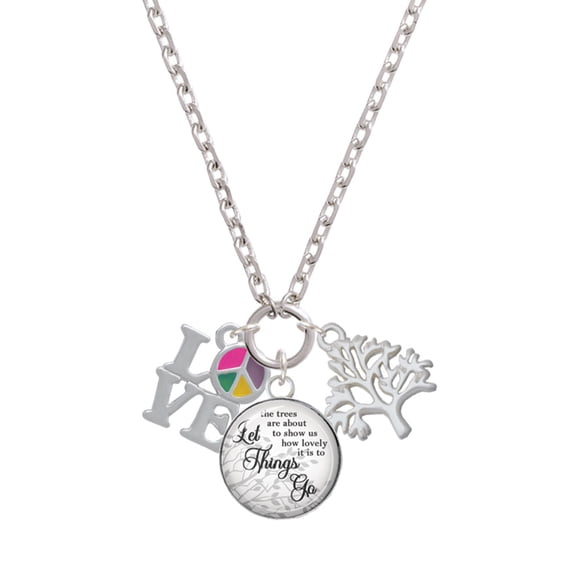 Delight Jewelry Silvertone Love with Multicolored Peace Sign Let Things Go Fall Zoey Charm Necklace, 28"