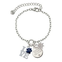 Delight Jewelry Silvertone Love with Navy Blue Paw Silvertone Discover Dream Explore Zoey Charm Bracelet, 6.5 2" Extender