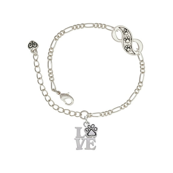 Delight Jewelry Silvertone Love with Paw Silver-tone Paw Infinity Link Chain Bracelet, 6"+2" Extender
