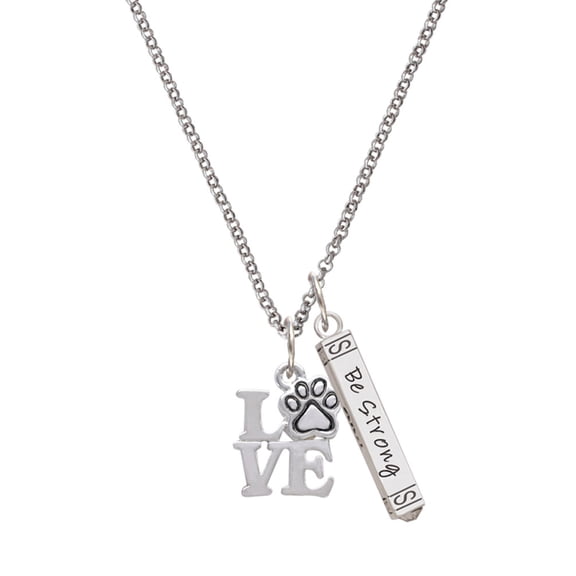 Delight Jewelry Silvertone Love with Paw Silvertone Be Strong and Courageous Bar Charm Necklace, 23"