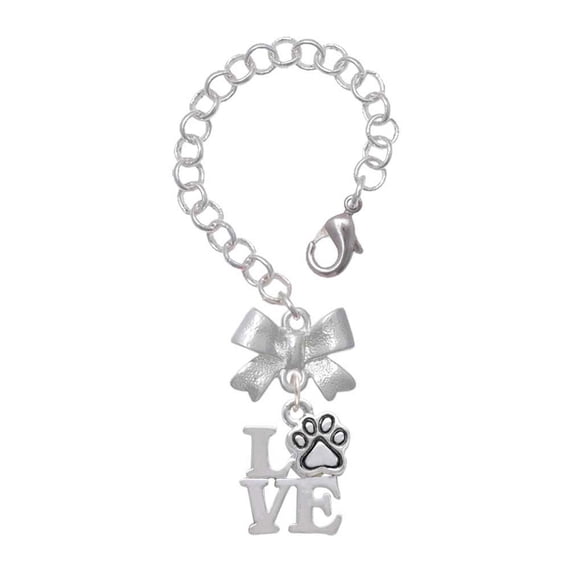 Delight Jewelry Silvertone Love with Paw - Silvertone Bow Charm Accessory for Tumblers and Thermal Cups