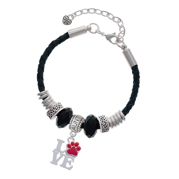 Delight Jewelry Silvertone Love with Red Paw Aunt Celtic Knot Leather Bead Bracelet, 7"+2" Extender