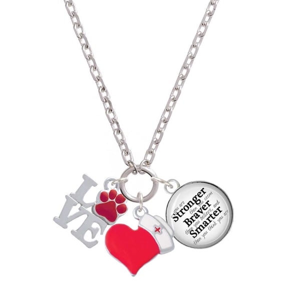 Delight Jewelry Silvertone Love with Red Paw - Red Heart Nurse Strong Zoe Necklace