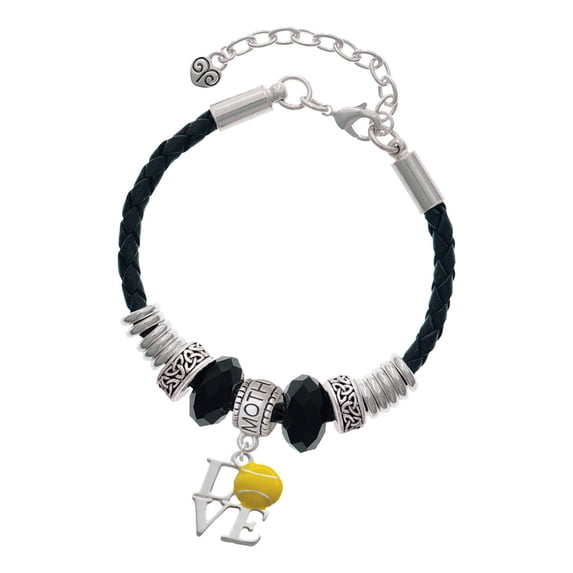 Delight Jewelry Silvertone Love with Tennis Ball Mother Celtic Knot Leather Bead Bracelet, 7"+2" Extender