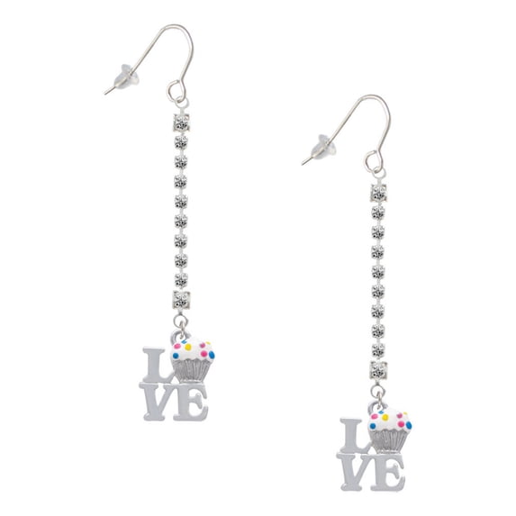 Delight Jewelry Silvertone Love with Vanilla Cupcake - Silver-tone Long Sparkle Dangle French Earrings