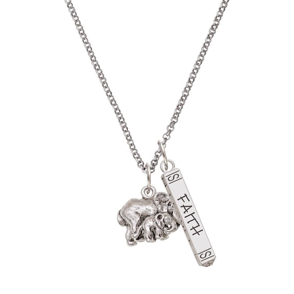 Delight Jewelry Silvertone Loved Elephant with Baby Silvertone Believe Faith Prayer Hope Bar Charm Necklace, 23"